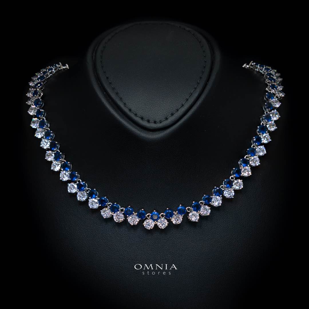 Omnia Hessa Blue and Whte Luxury Bridal Full Set in High Quality Simulated Diamonds (16cm only available in KSA)
