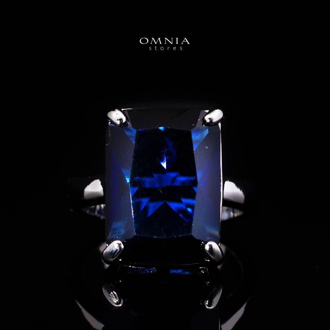 Omnia Audrey Blue Luxury Bridal Full Set in High Quality Simulated Diamonds Premium Rhodium Plated with Cushion Cut Stones