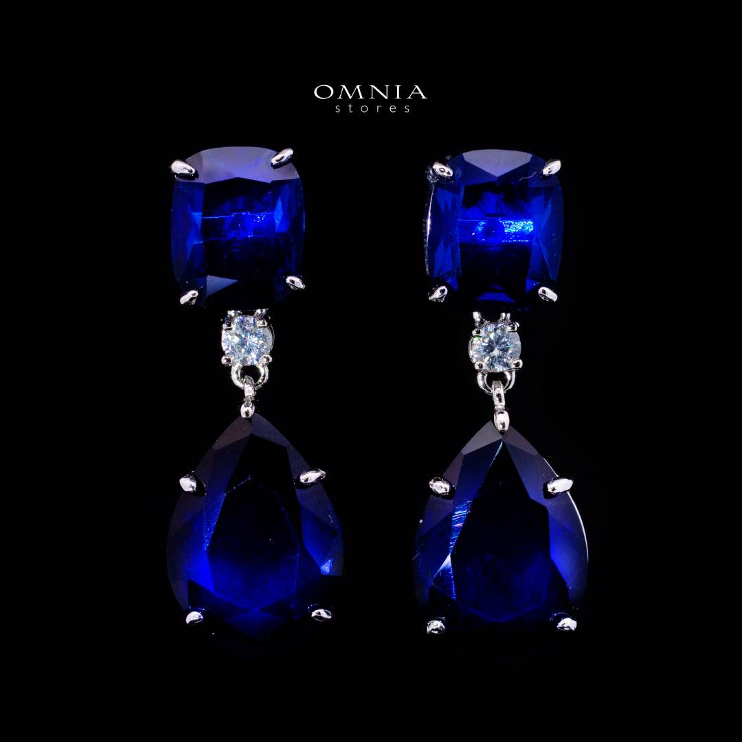 Omnia Audrey Blue Luxury Bridal Full Set in High Quality Simulated Diamonds Premium Rhodium Plated with Cushion Cut Stones