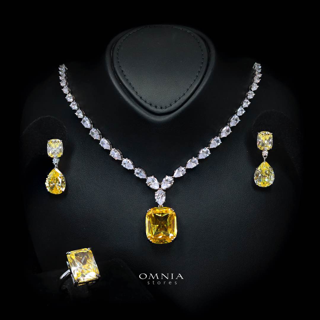Omnia Audrey Yellow Bridal Full Set in High Quality Simulated Diamonds Premium Rhodium Plated