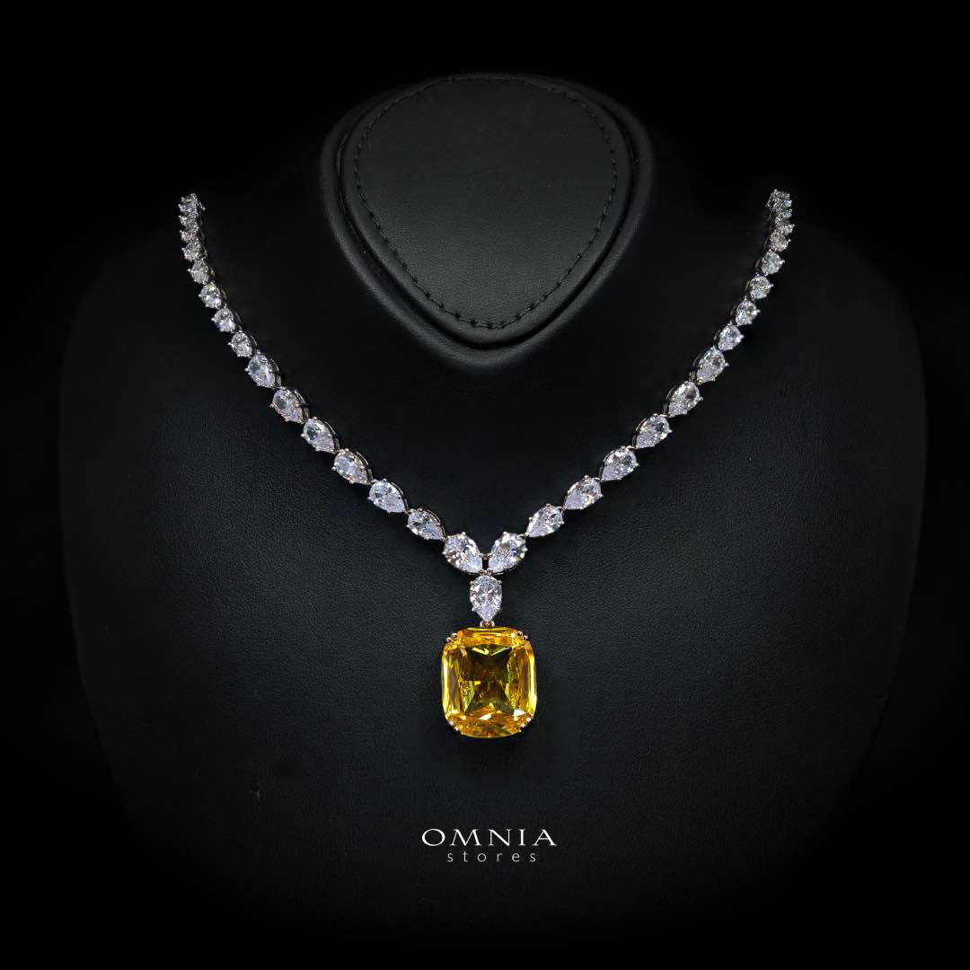 Omnia Audrey Yellow Bridal Full Set in High Quality Simulated Diamonds Premium Rhodium Plated