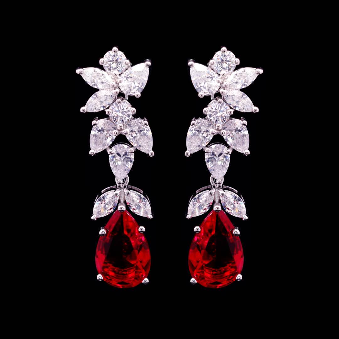 Omnia Princess Bridal Full Set with Pear-Cut White and Red High Quality Simulated Diamonds Premium Rhodium Plated - OMNIASTORES UAE