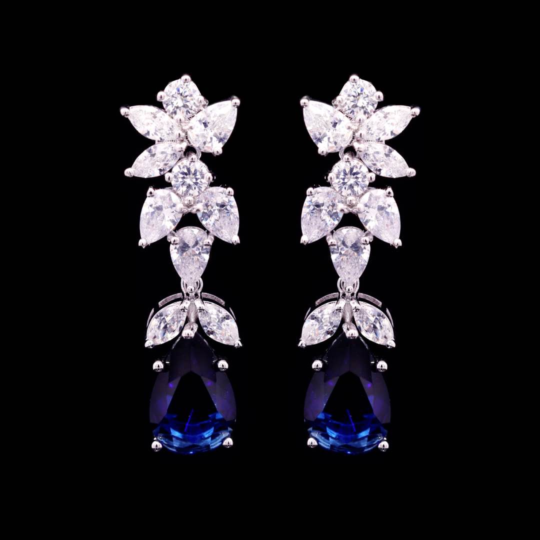 Omnia Princess Dark Blue Bridal Full Set in High Quality Simulated Diamonds Premium Rhodium Plated - OMNIASTORES UAE