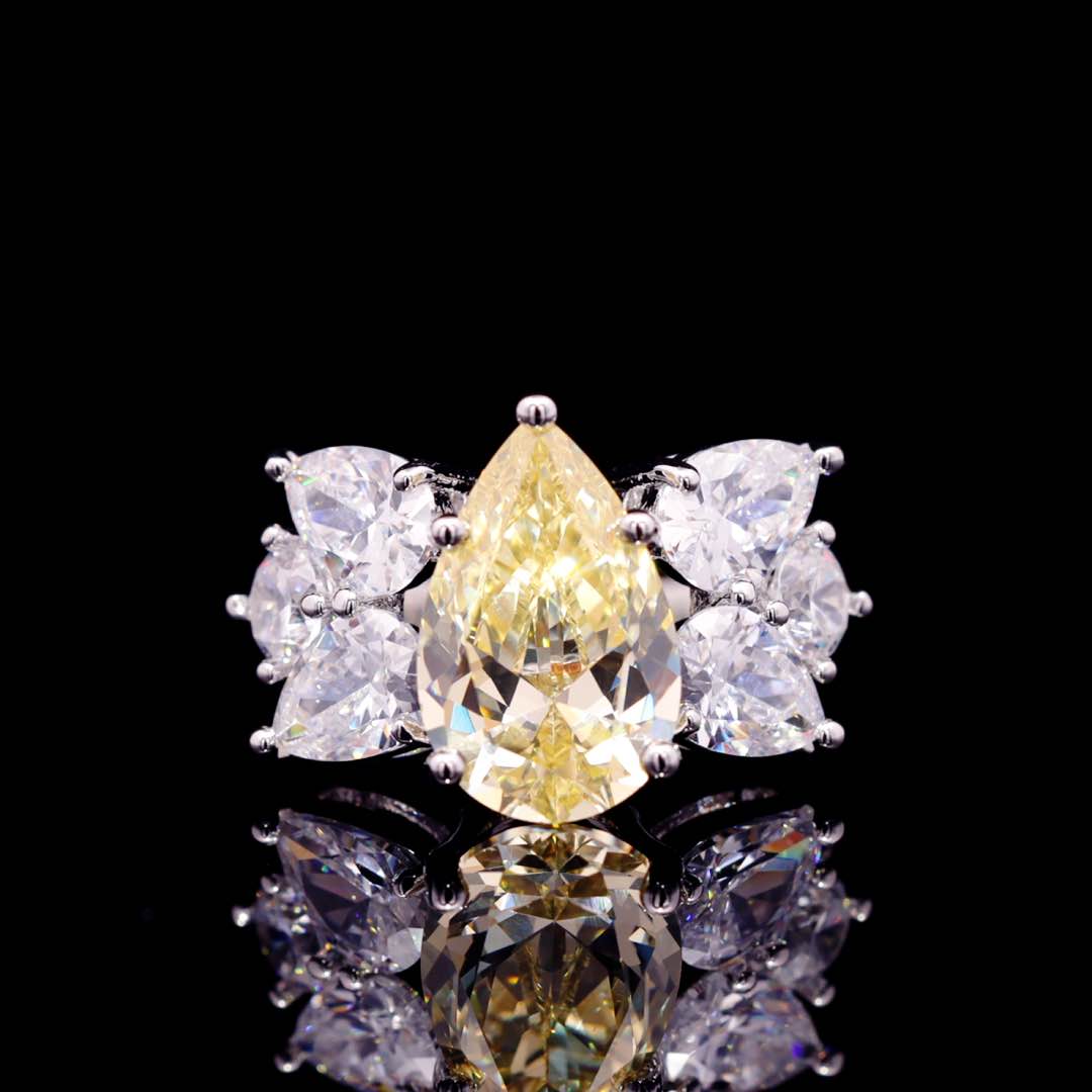 Omnia Princess Bridal Full Set with Pear-Cut White and Yellow High Quality Simulated Diamonds Premium Rhodium Plated - OMNIASTORES UAE
