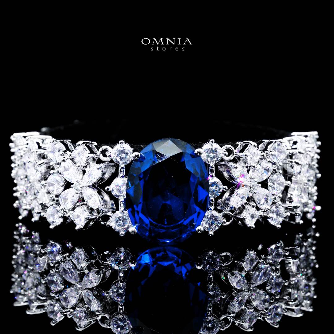 Omnia Suhana Dark Blue Bridal Full Set in High Quality Simulated Diamonds Premium Rhodium Plated