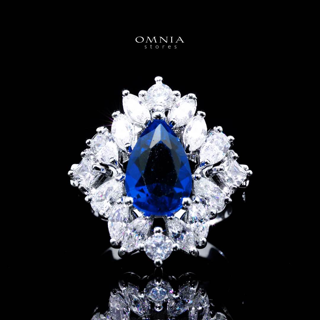Omnia Suhana Dark Blue Bridal Full Set in High Quality Simulated Diamonds Premium Rhodium Plated