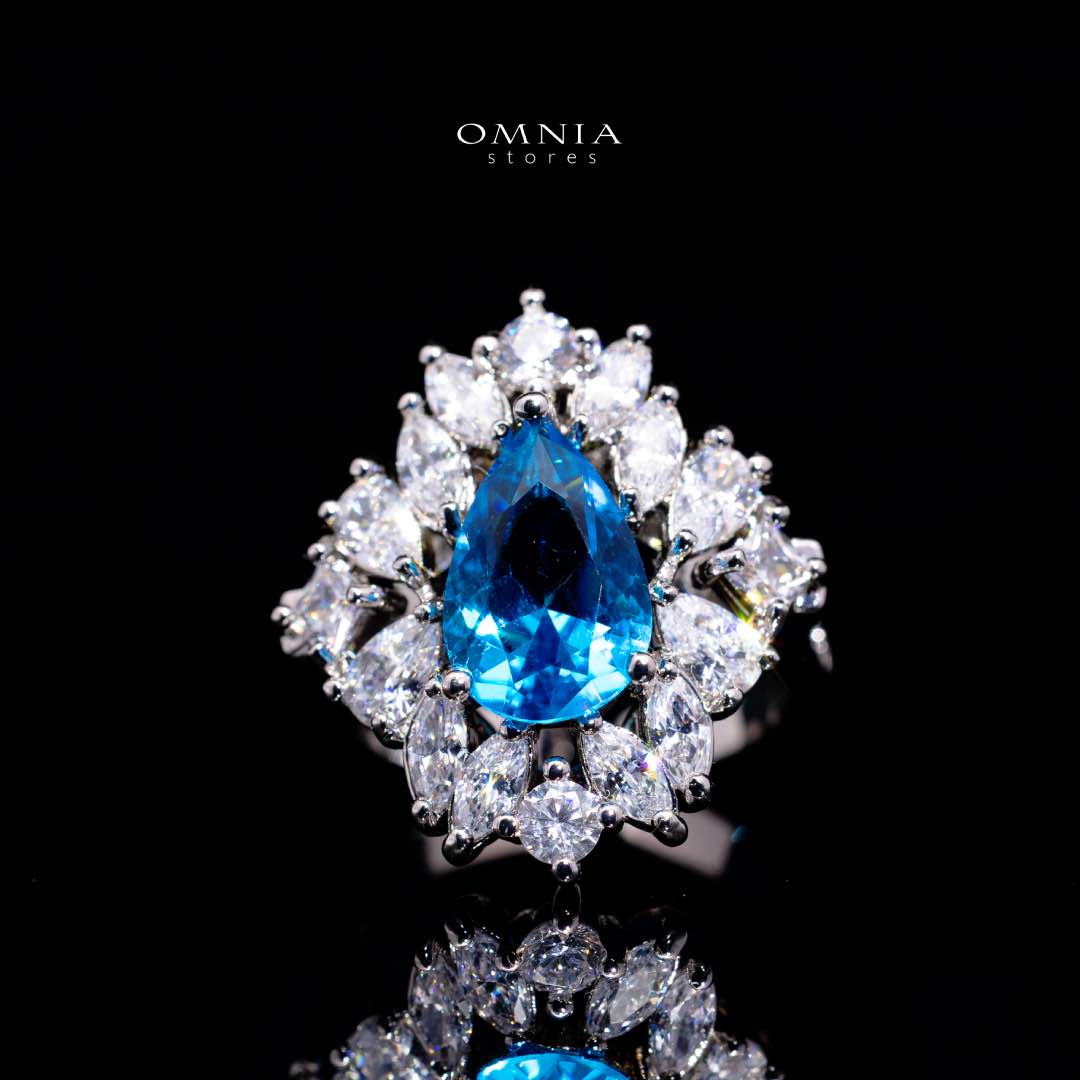 Omnia Suhana Sky Blue Bridal Full Set Designed with Pear-Cut and Round High Quality Simulated Diamonds Premium Rhodium Plated