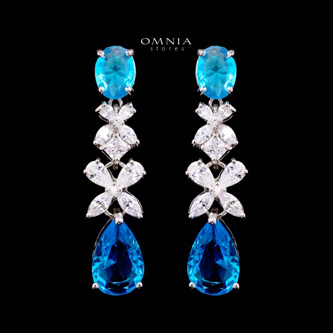 Omnia Suhana Sky Blue Bridal Full Set Designed with Pear-Cut and Round High Quality Simulated Diamonds Premium Rhodium Plated
