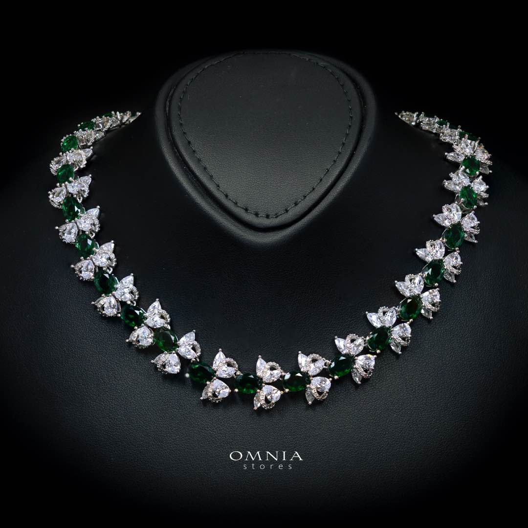 Omnia Muna Green Bridal Full Set in High Quality Simulated Diamonds