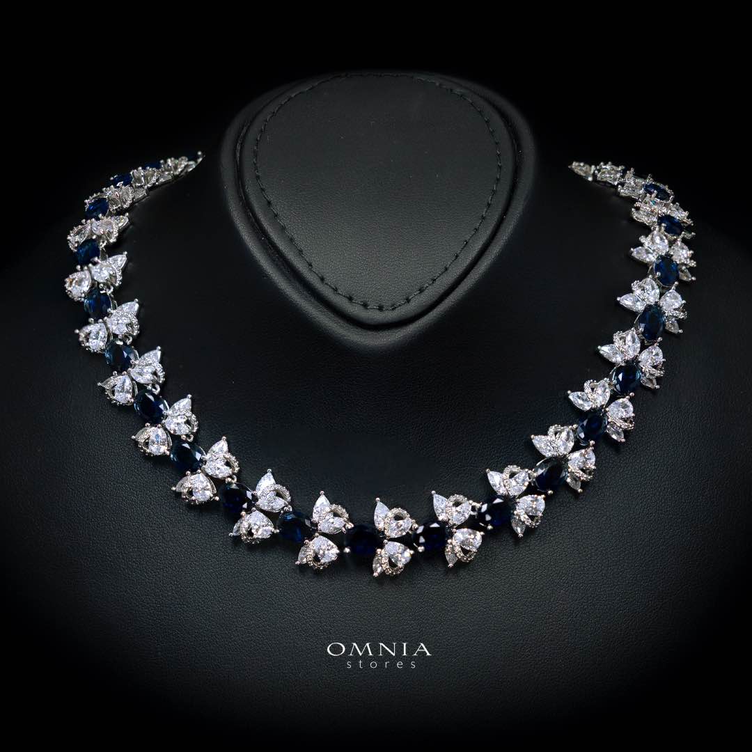 Omnia Muna Blue Bridal Full Set in High Quality Simulated Diamonds
