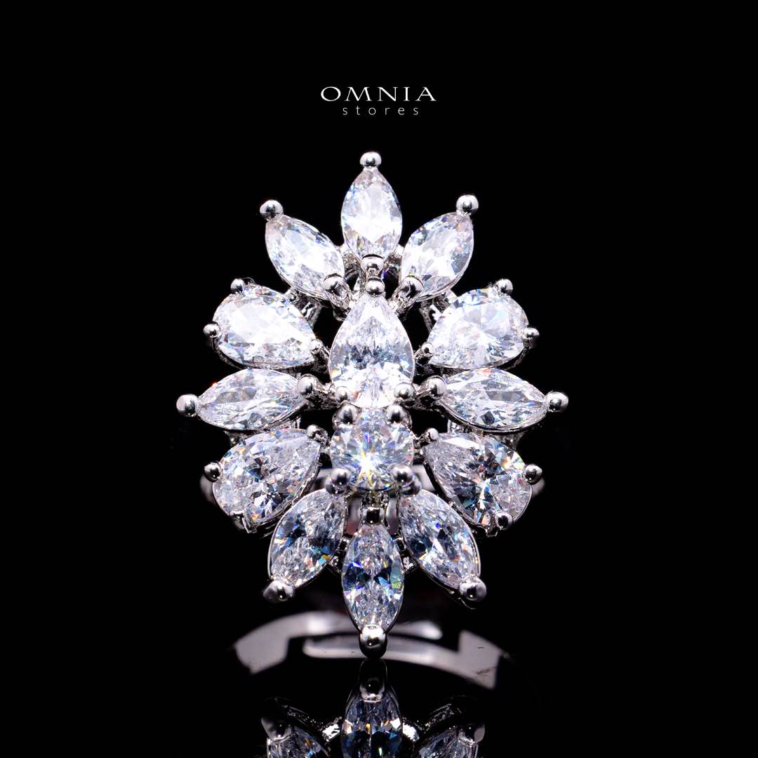 Omnia Sherine White Luxury Bridal Full Set with Emerald and Pear-Cut High-Quality Simulated Diamonds Rhodium Plated