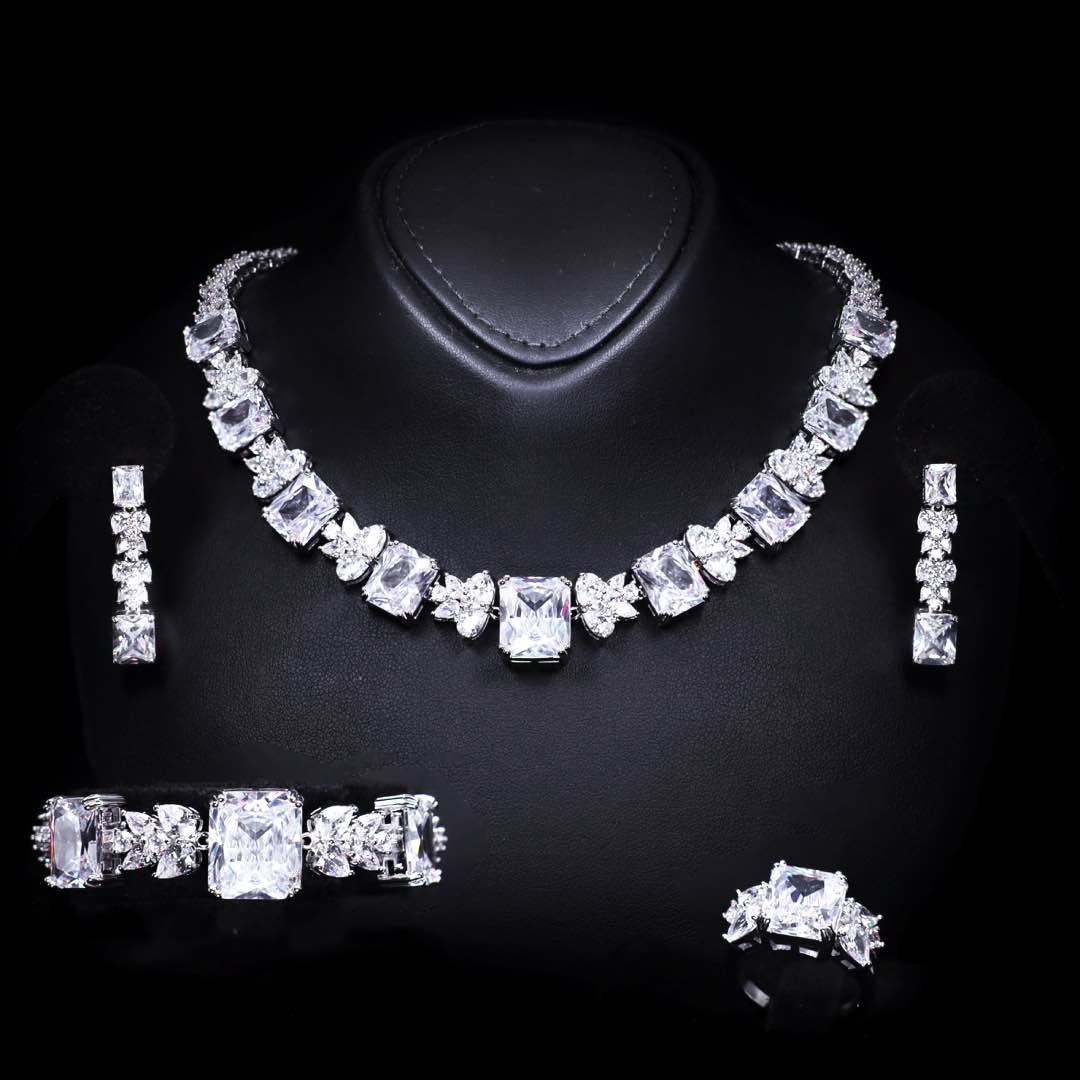 Omnia Amelia White Bridal Full Set in High Quality Simulated Diamonds Premium Rhodium Plated