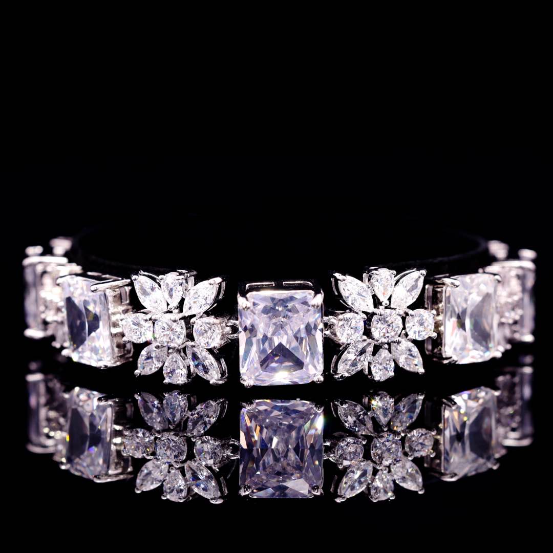 Omnia Charlotte Pure White Bridal Full Set with Emerald and Pear-Cut High Quality Simulated Diamonds Premium Rhodium Plated