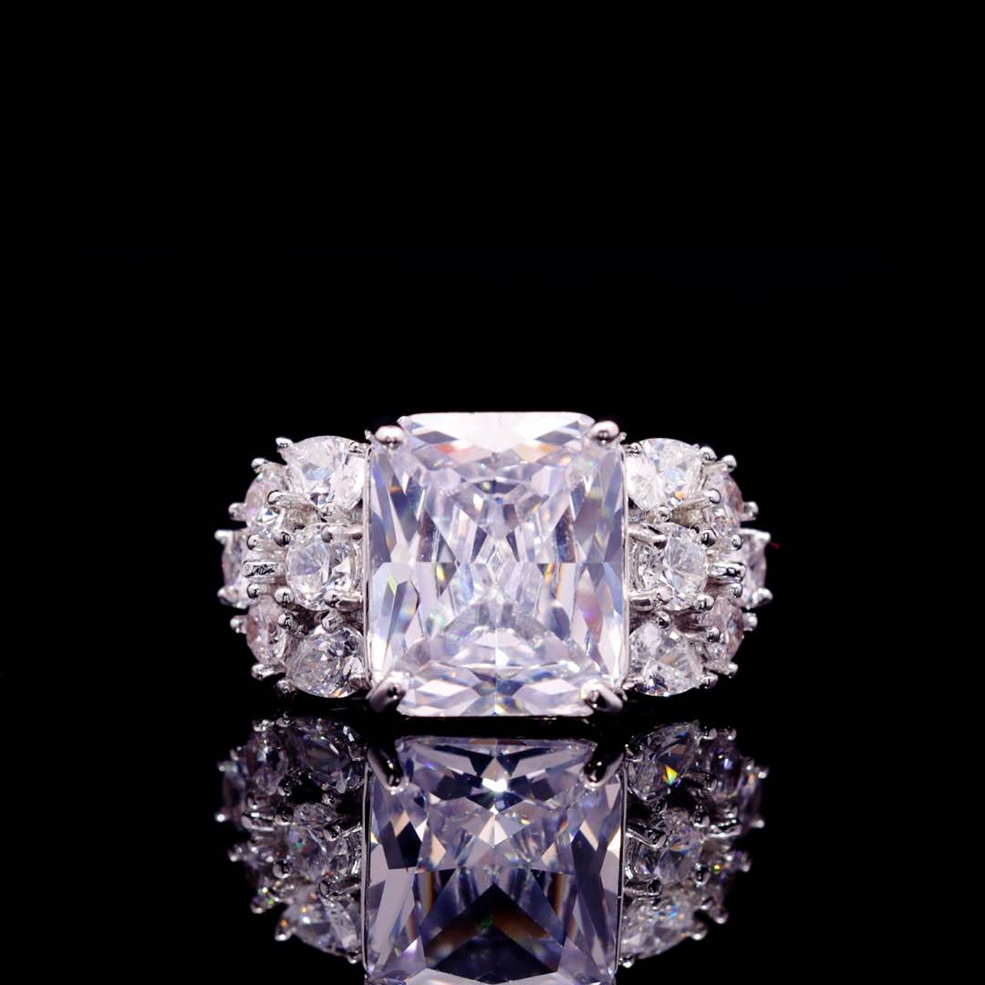Omnia Charlotte Pure White Bridal Full Set with Emerald and Pear-Cut High Quality Simulated Diamonds Premium Rhodium Plated