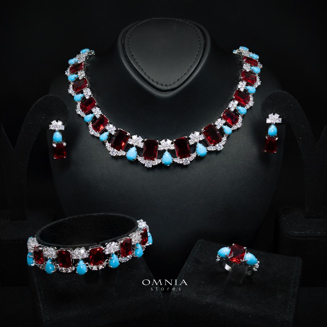 Omnia Malia Full Set Accessories in High Quality Simulated Diamonds Premium Rhodium Plated