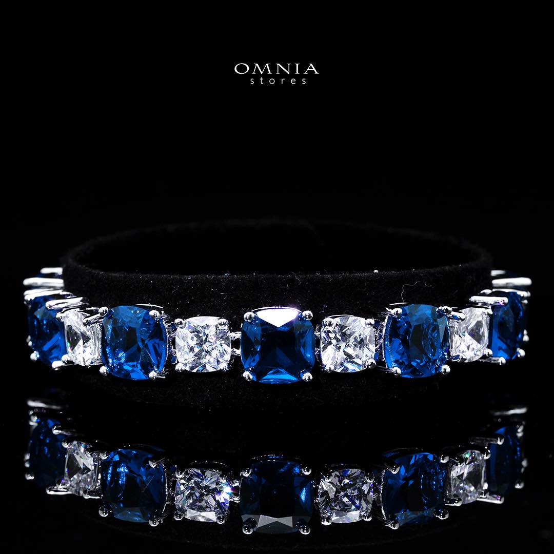 Omnia Alya Dark Blue Bridal Full Set with High-Quality Simulated Diamonds Rhodium Plated