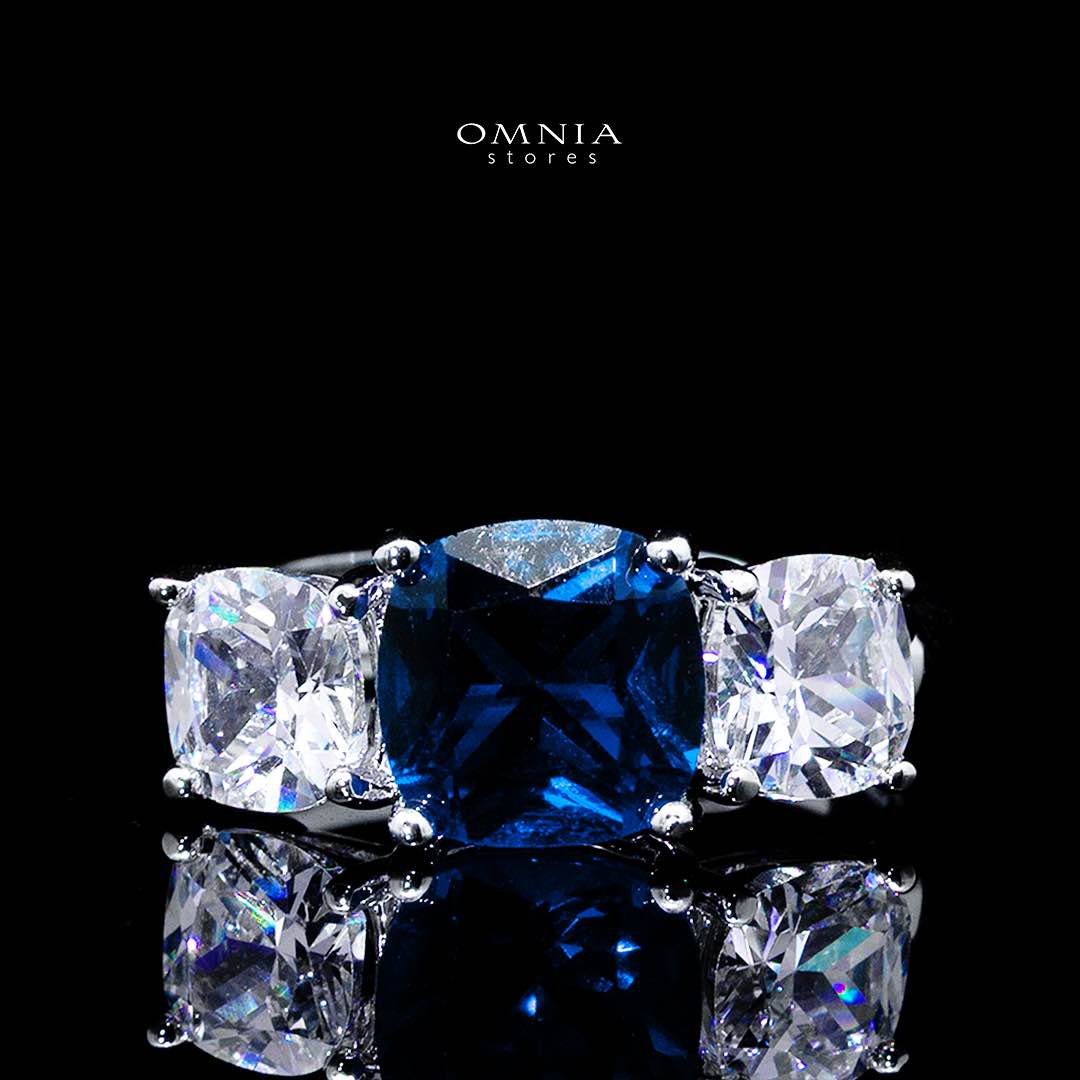 Omnia Alya Dark Blue Bridal Full Set with High-Quality Simulated Diamonds Rhodium Plated