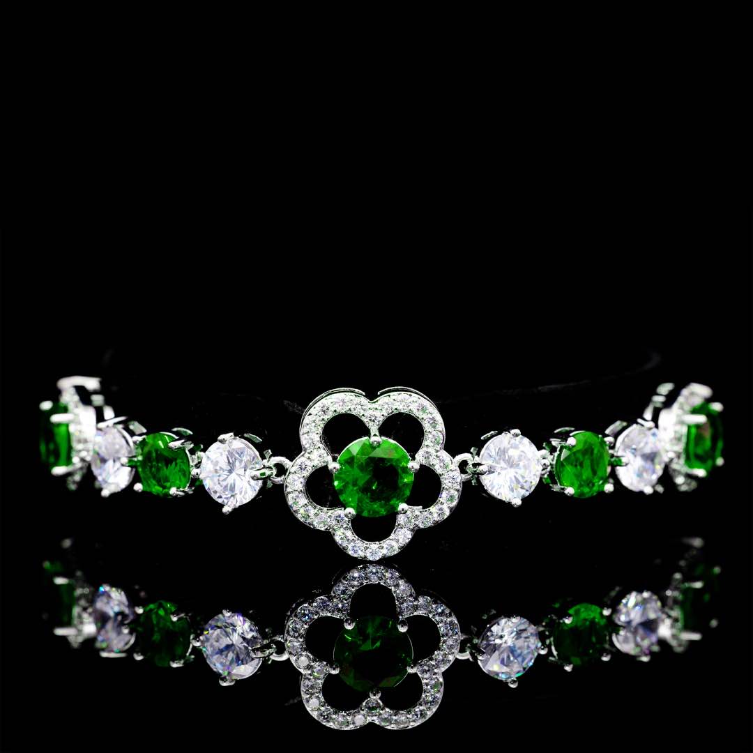 Omnia Esra Green Luxury Bridal Full Set in High QualitySimulated Diamond Rhodium Plated