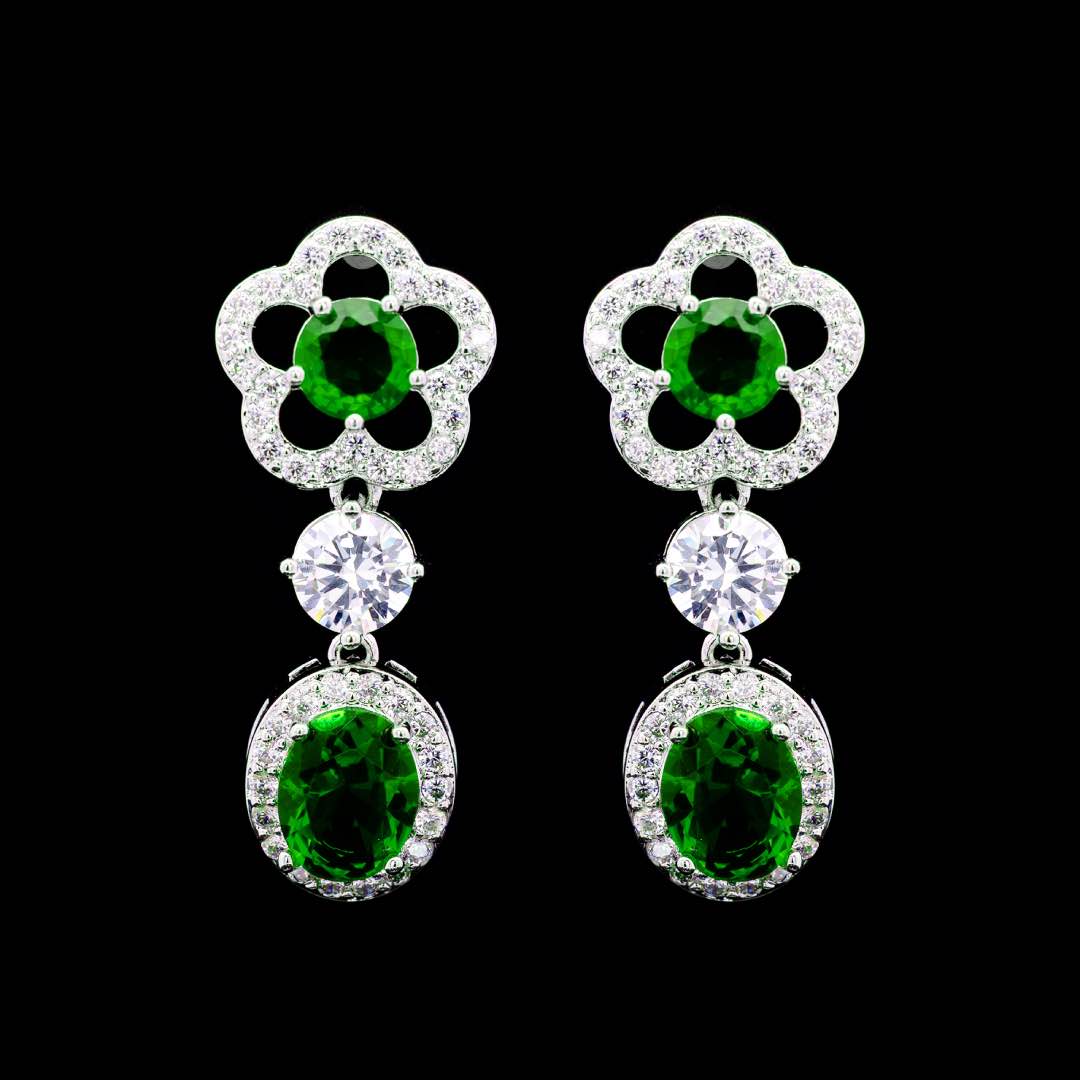 Omnia Esra Green Luxury Bridal Full Set in High QualitySimulated Diamond Rhodium Plated