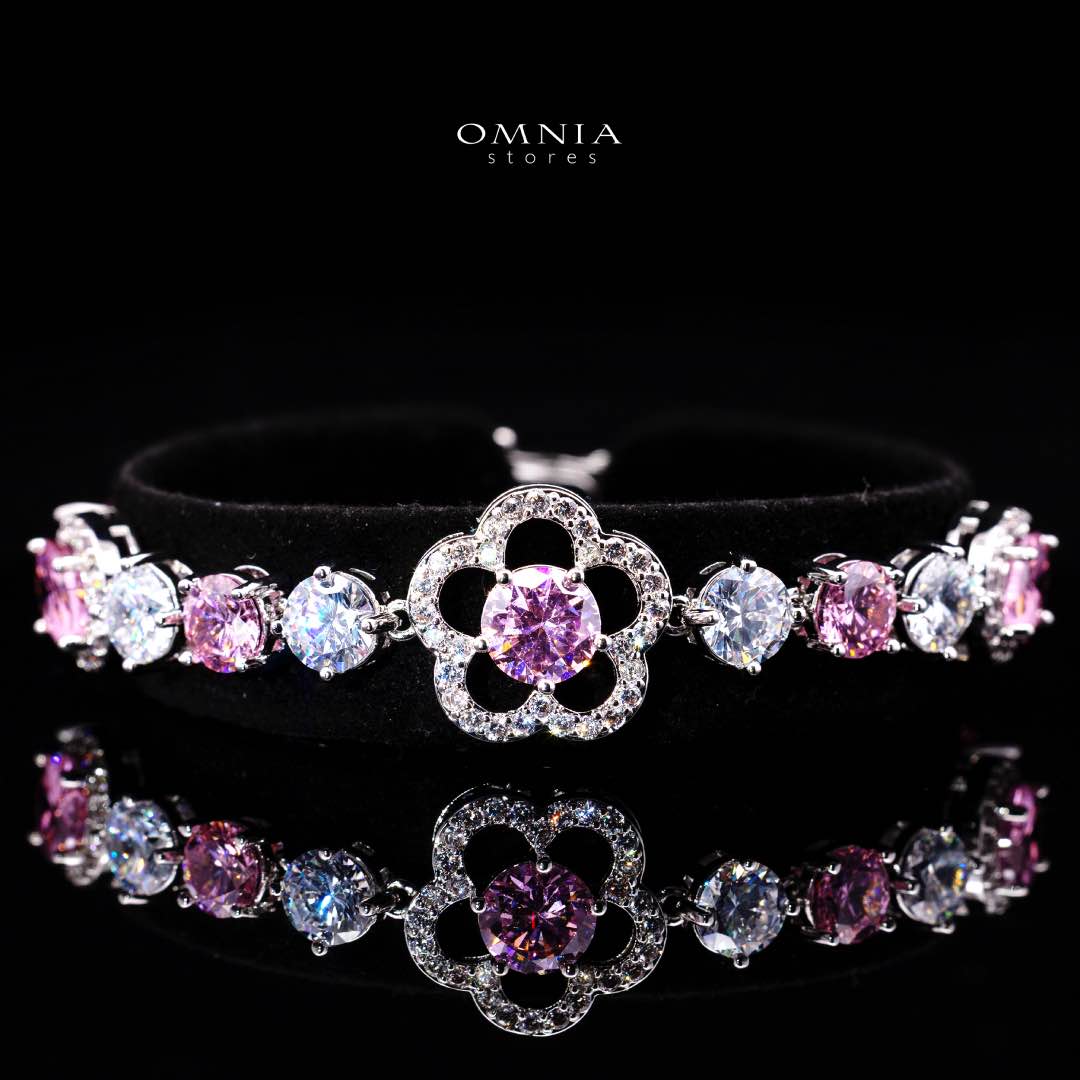 Omnia Esra Pink Luxury Bridal Full Set in High Quality Simulated Diamond Rhodium Plated