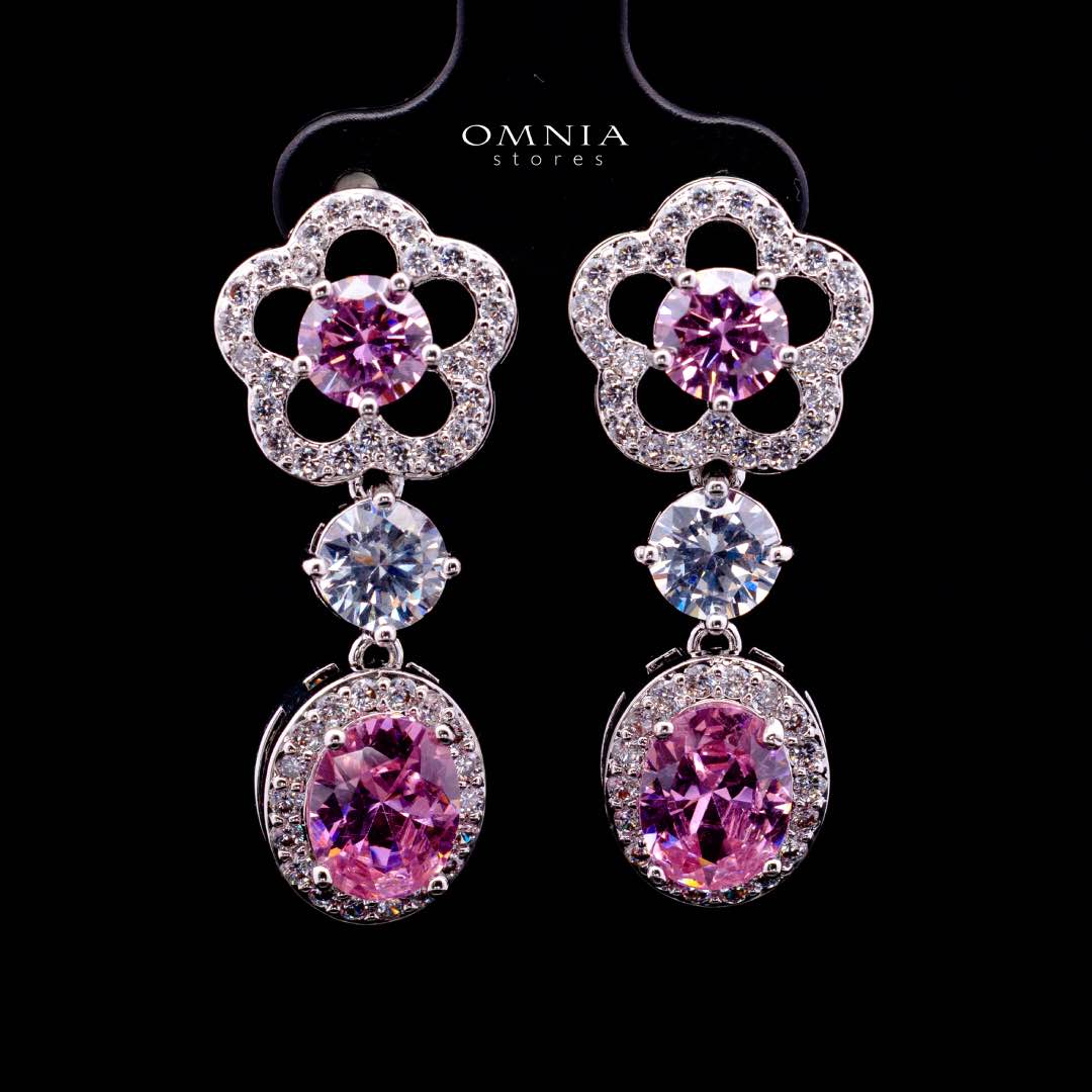 Omnia Esra Pink Luxury Bridal Full Set in High Quality Simulated Diamond Rhodium Plated