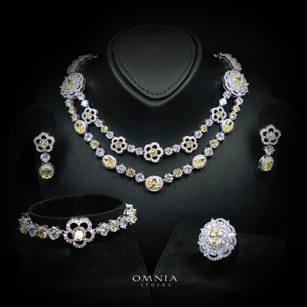 Omnia Esra Yellow Luxury Bridal Full Set in High Quality Simulated Diamond Rhodium Plated