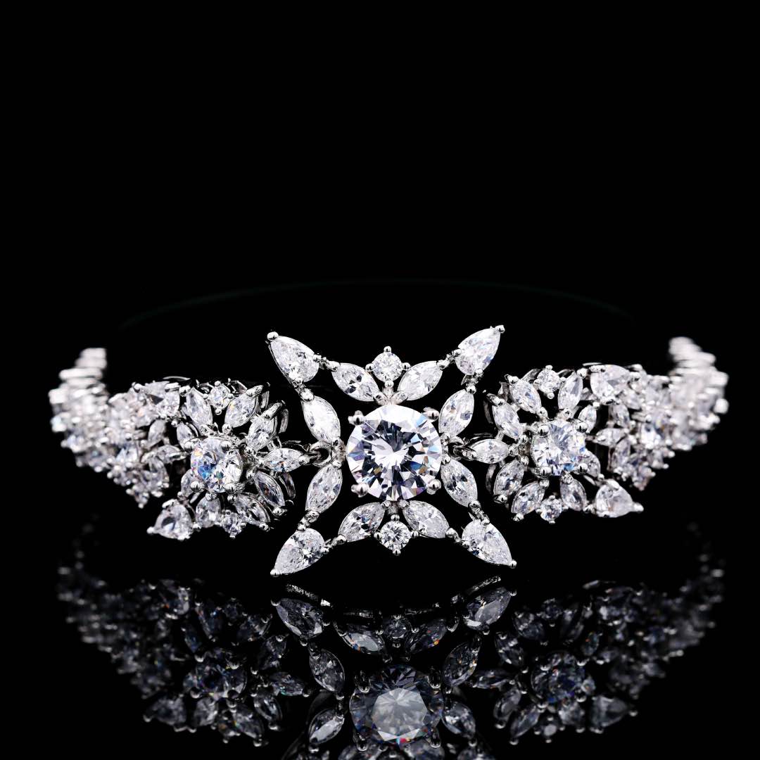 Omnia Nareen White Luxury Bridal Full Set in High Quality Simulated Diamonds Premium Rhodium Plated