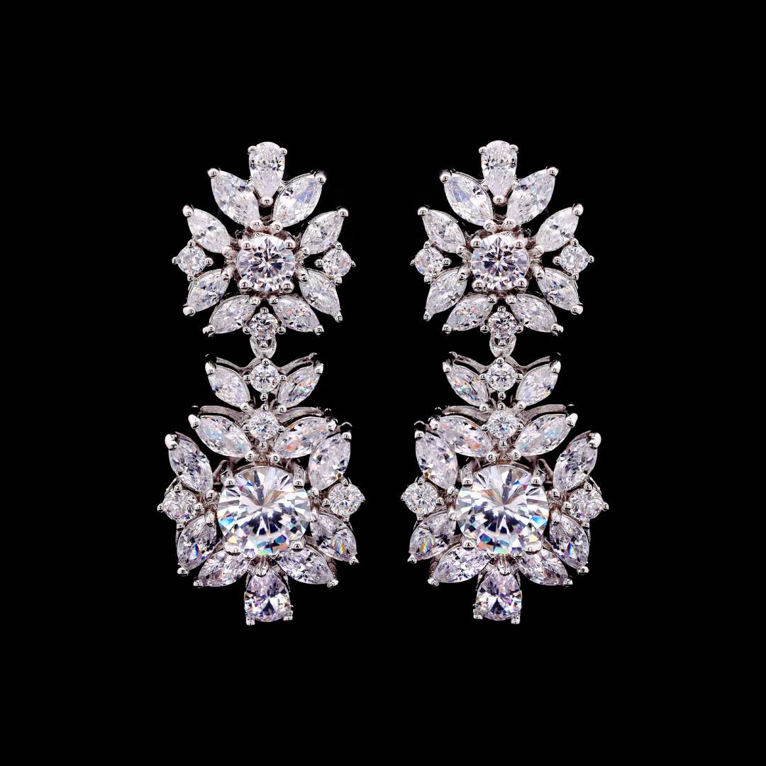 Omnia Nareen White Luxury Bridal Full Set in High Quality Simulated Diamonds Premium Rhodium Plated