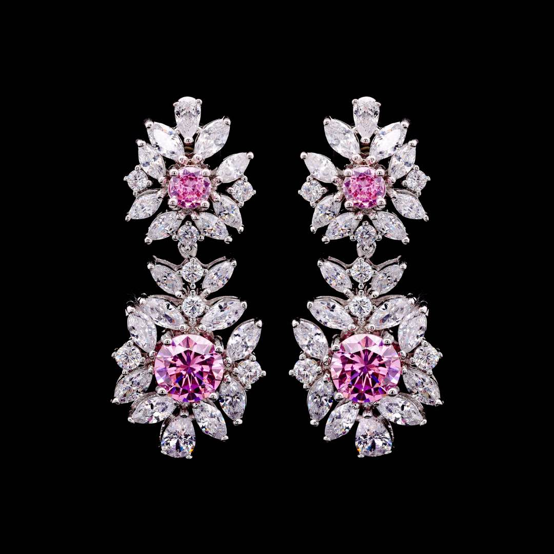 Omnia Nareen Pink Bridal Full Set in High Quality Simulated Diamonds Premium Rhodium Plated