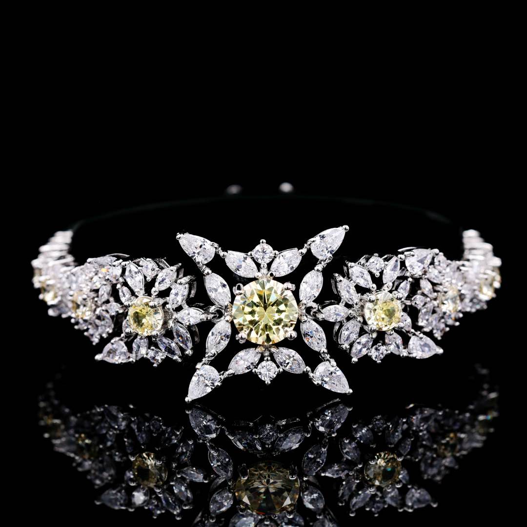 Omnia Nareen Yellow Bridal Full Set in High Quality Simulated Diamonds Premium Rhodium Plated