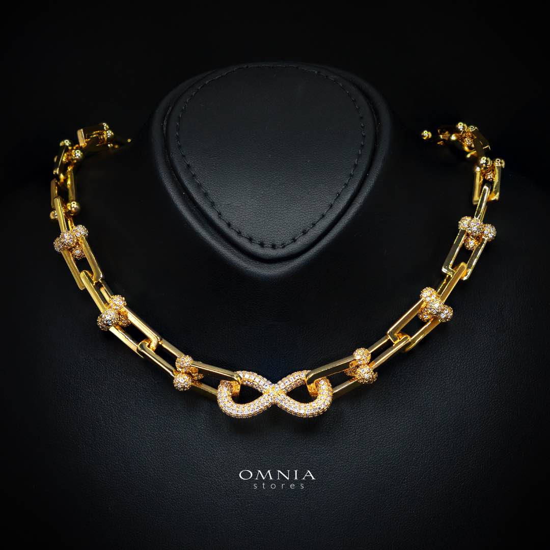 طقم عرائس كامل Omnia Infinity Chains مع ألماس صناعي عالي الجودة مطلي بالذهب