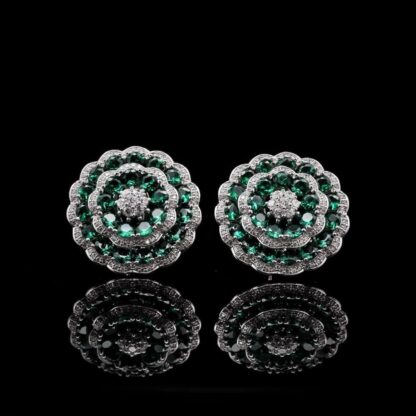 Omnia Nayeli Floral Halo Earrings with Emerald Green Simulated Diamonds in 925 Silver
