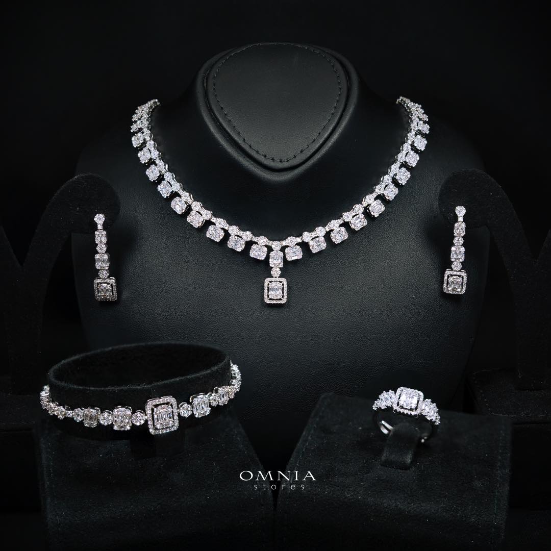 Omnia Selina White Luxury Bridal Full Set in High Quality Rhodium Plated Zircon Stones