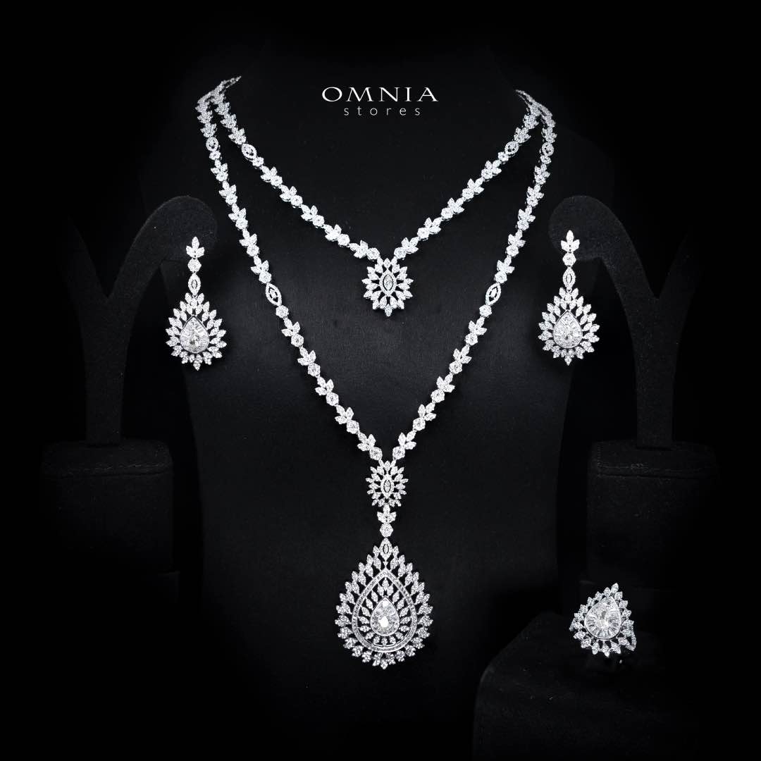 Omnia Keyla White Luxury Bridal Long Chain Full Set in High Quality Zircon Stone Rhodium Plated(only available in KSA)