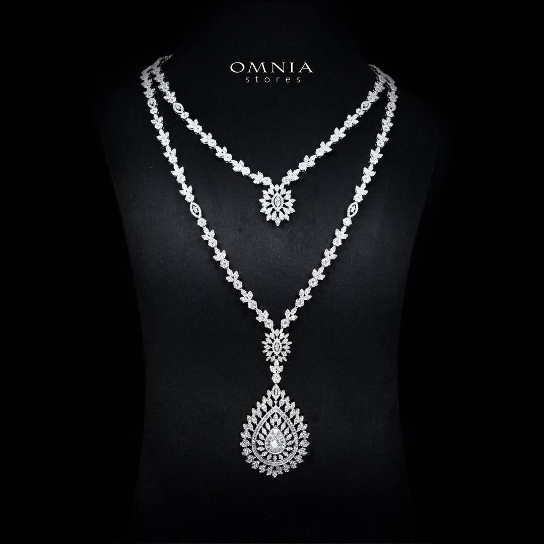 Omnia Keyla White Luxury Bridal Long Chain Full Set in High Quality Zircon Stone Rhodium Plated(only available in KSA)