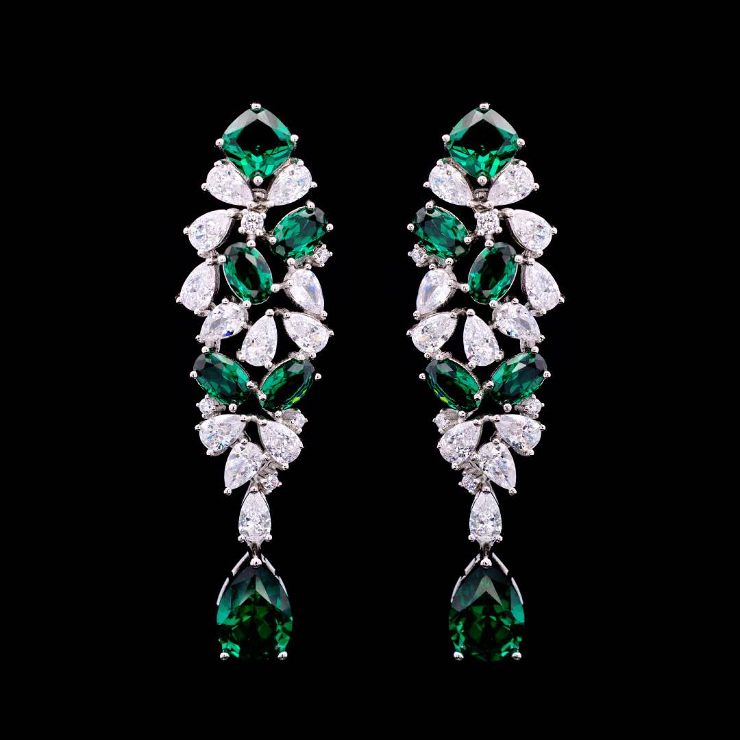 Omnia Reman Green Full Set in High Quality Zircon Stone Rhodium Plated