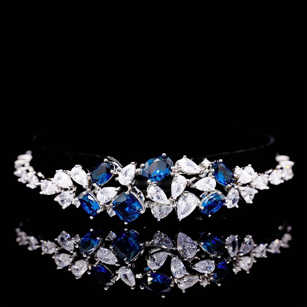 Omnia Reman Blue Bridal Full Set in High Quality Zircon Stone Premium Rhodium Plated
