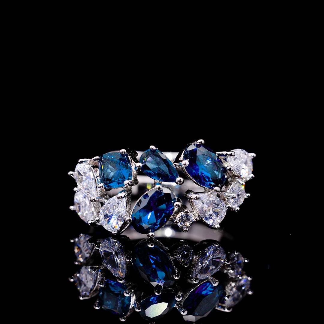 Omnia Reman Blue Bridal Full Set in High Quality Zircon Stone Premium Rhodium Plated