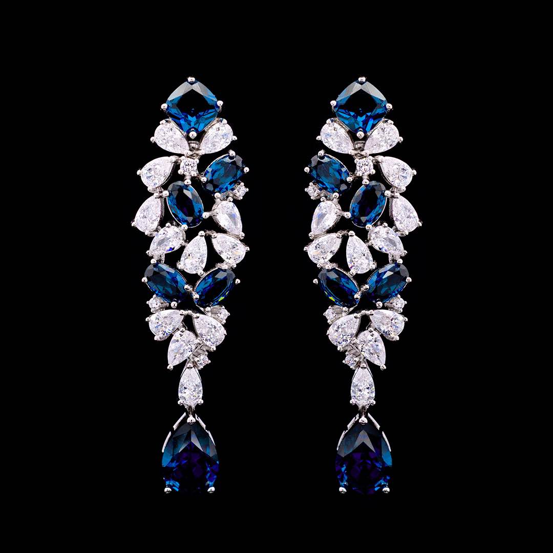 Omnia Reman Blue Bridal Full Set in High Quality Zircon Stone Premium Rhodium Plated