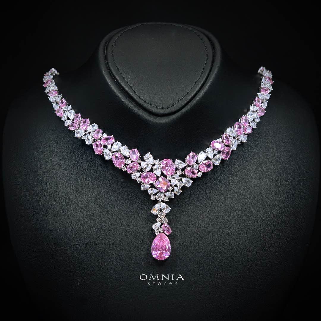 Omnia Reman Pink Full Set in High Quality Zircon Stone in Rhodium Plated