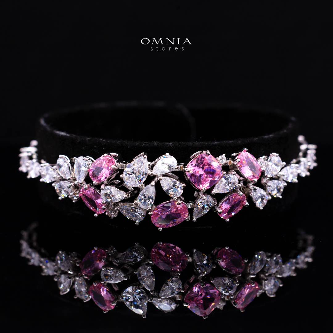 Omnia Reman Pink Full Set in High Quality Zircon Stone in Rhodium Plated