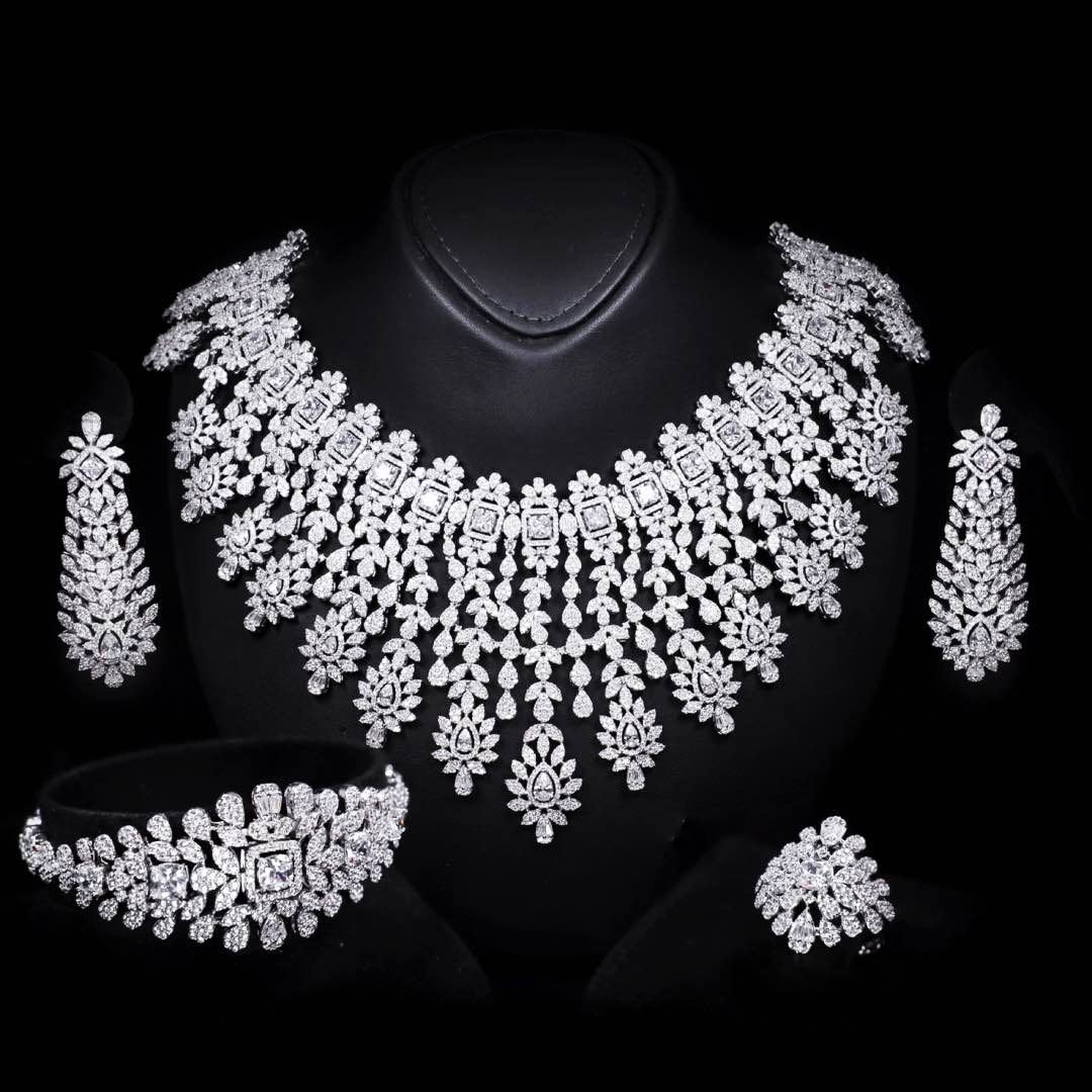 Omnia Asal White Luxury Bridal Full Set in High Quality Zircon Stone Premium Rhodium Plated