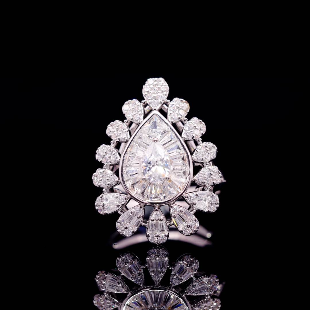 Omnia Ahad Bridal White Long Chain Set In Rhodium Plated With High Quality Zircon Stones