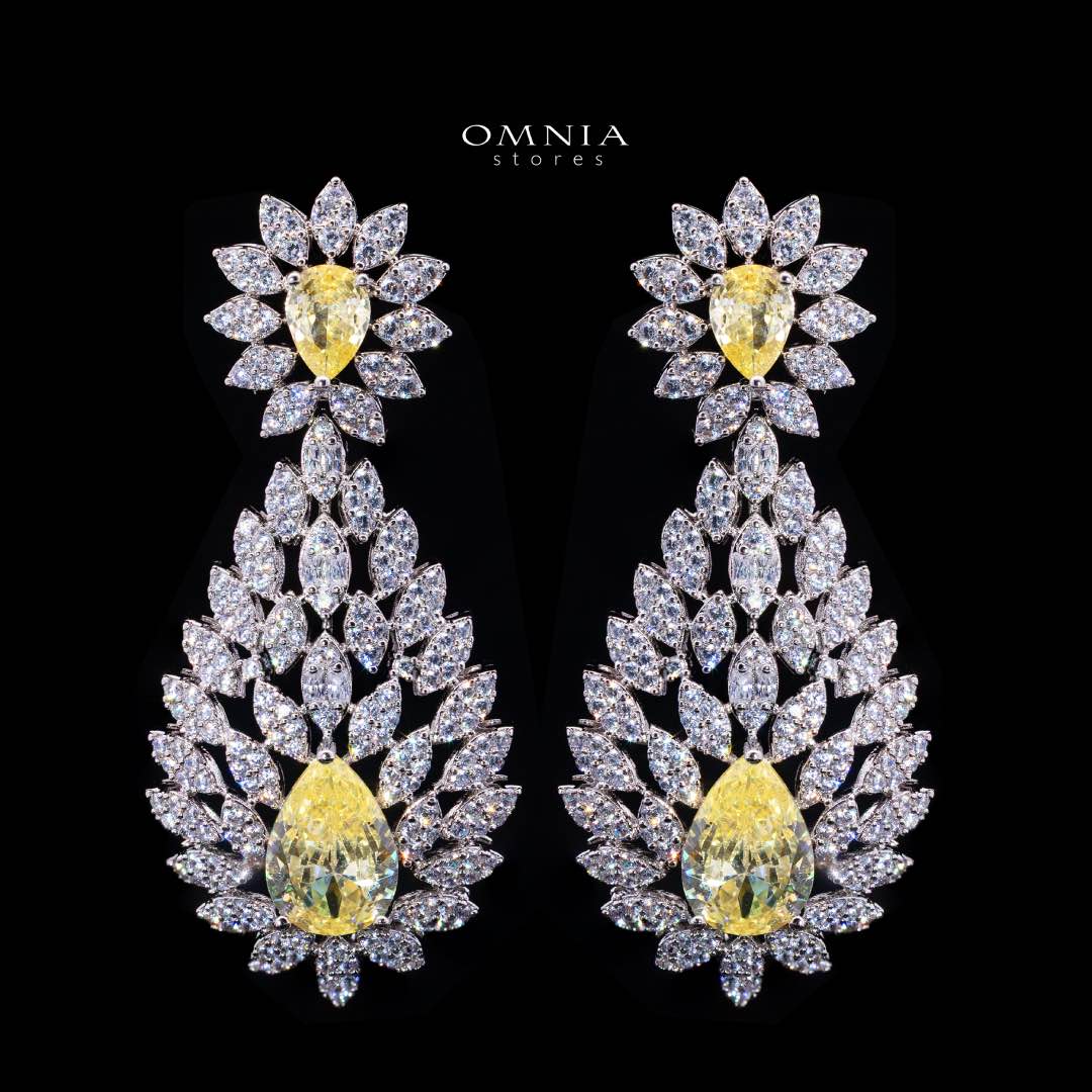 Omnia Asrar Yellow Bridal Full Set in High Quality Zircon Stone Rhodium Plated