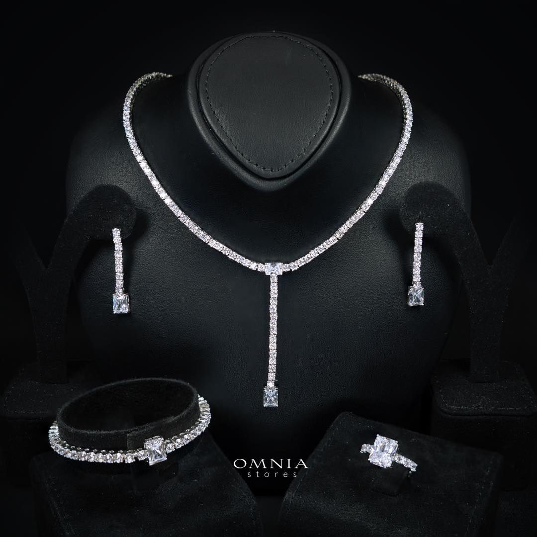 Omnia Linda White Bridal Full Set in High Quality Zircon Stone Rhodium Plated