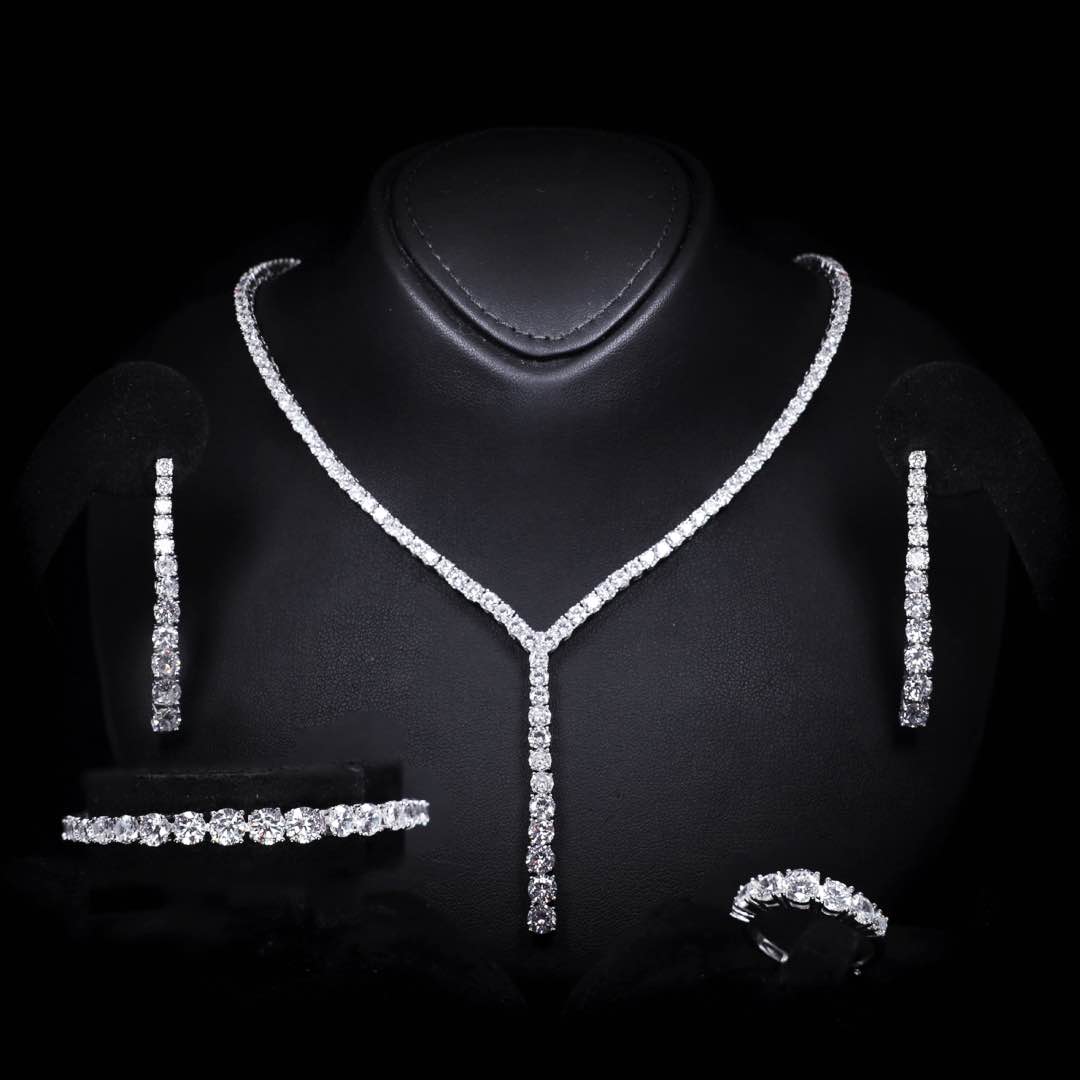 Omnia Huda White Luxury Bridal Full Set in High Quality Zircon Stone Premium Rhodium Plated
