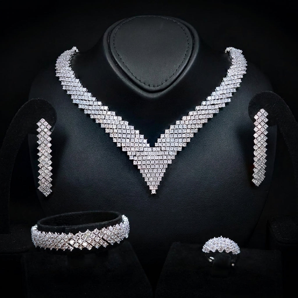 Omnia Thea Bridal Full Set Accessories   High Quality Zircon Stone Premium Rhodium Plated - OMNIASTORES UAE