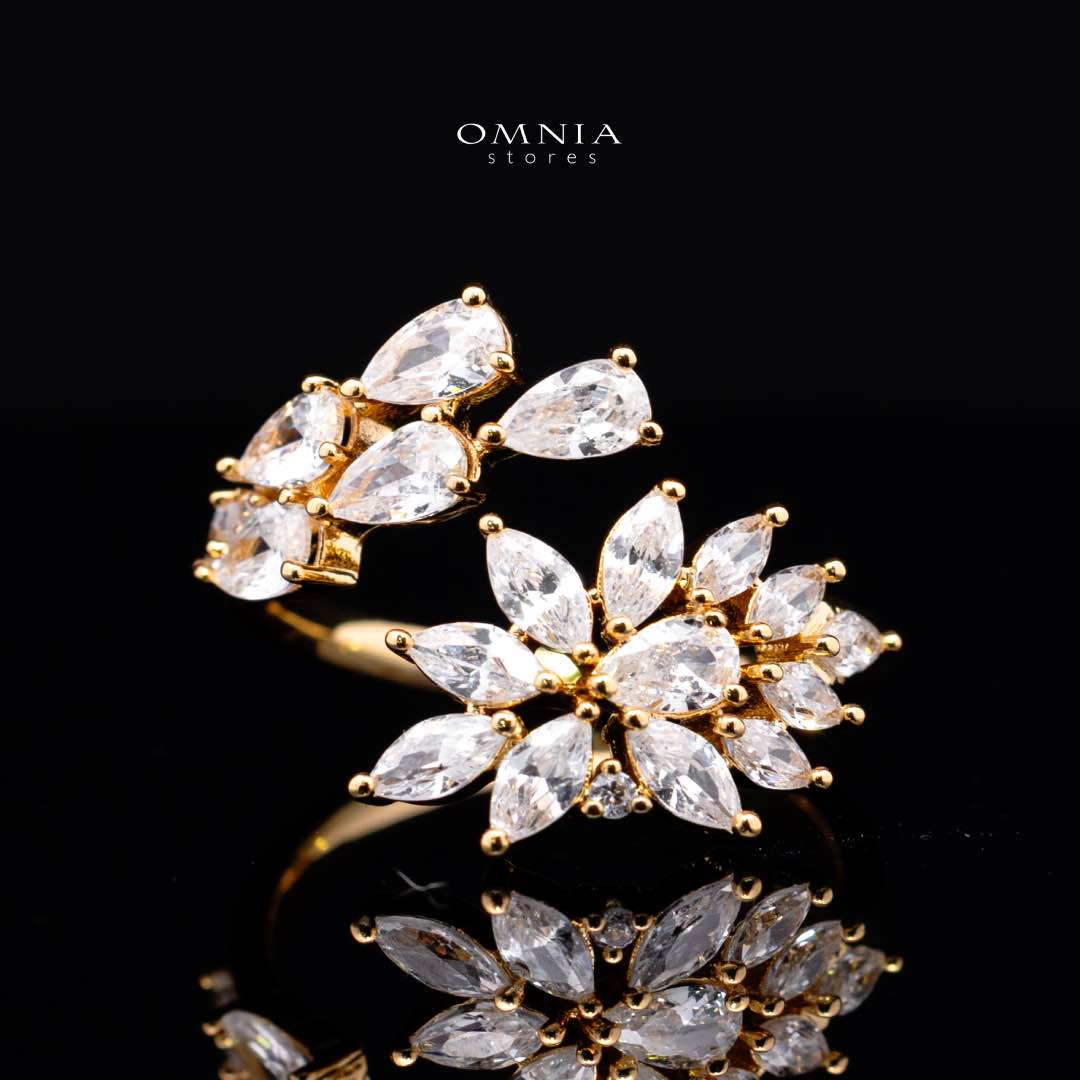 طقم زفاف كامل من Omnia Rahaf Golden مرصع بأحجار الزركون عالية الجودة ومطلي بالروديوم.