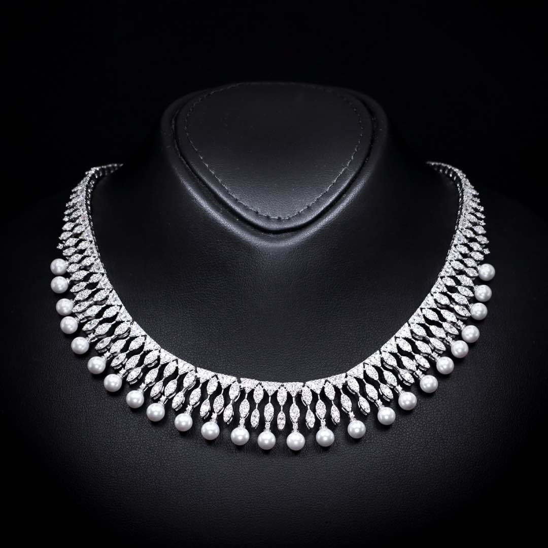 Omnia Shaika White Luxury Bridal Full Set in High Quality Zircon Stone Premium Rhodium Plated