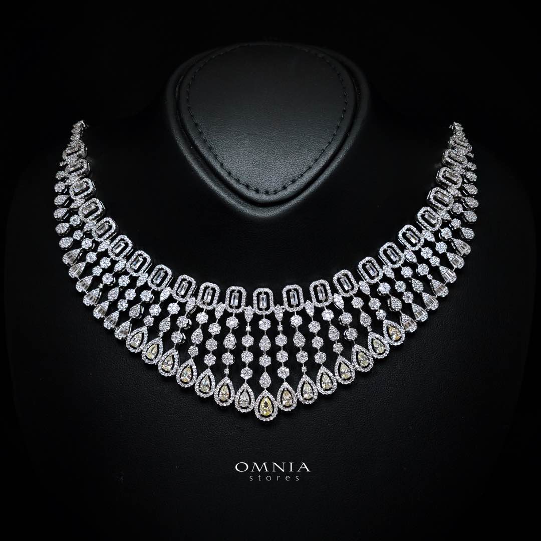 Omnia Latifa Yellow Bridal Full Set with Emerald Cut and Teardrop Stones in High Quality Zircon Stone in Rhodium Plated